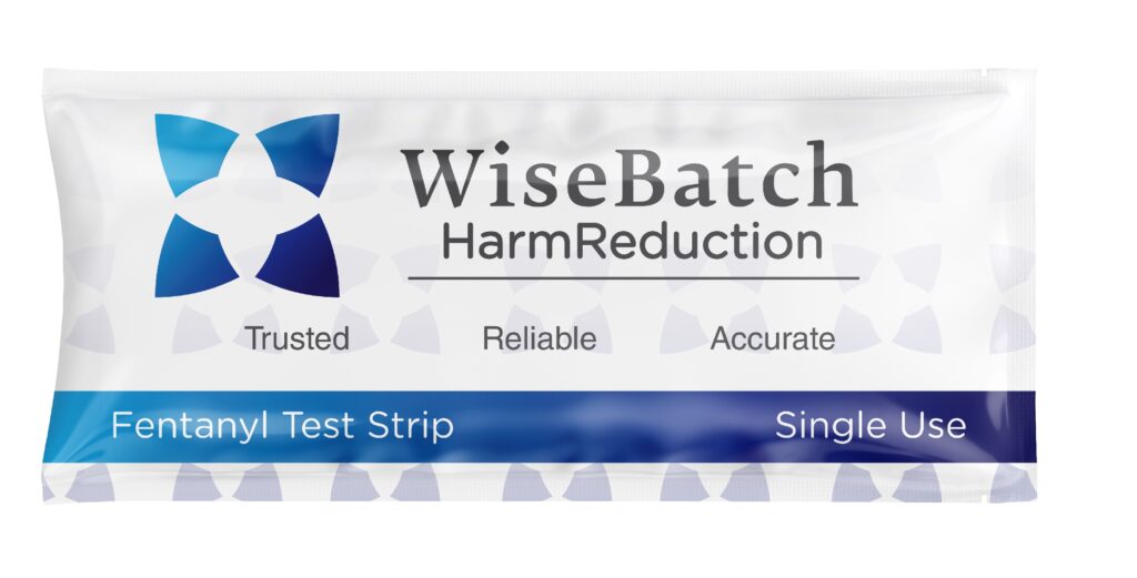 A photo of a WiseBatch brand fentanyl test strip 